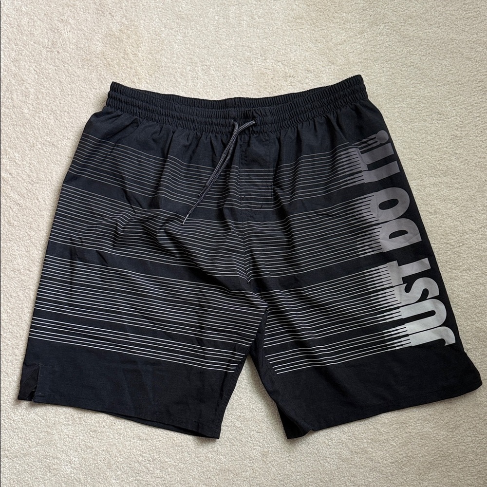 Nike Black and Gray Striped Swim Trunks